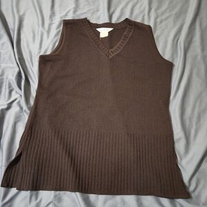 Exclusively Misook Shell Tank Top Large Acrylic Knit Sleeveless Rib Knit Brown